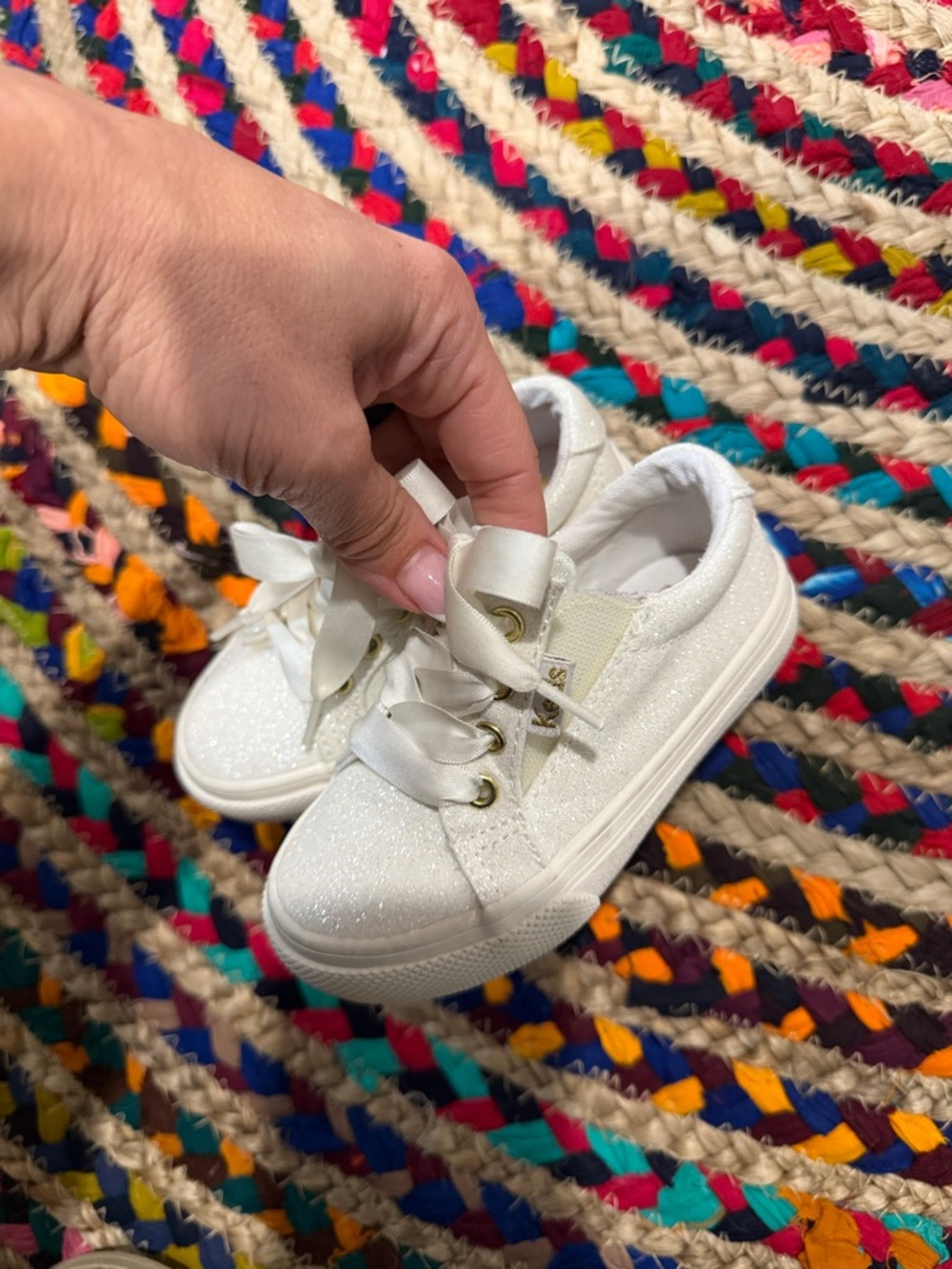 Keds White Glitter Ribbon Lace Kids Sneakers Toddler Shoes - Size 6 - Picture 2 of 8
